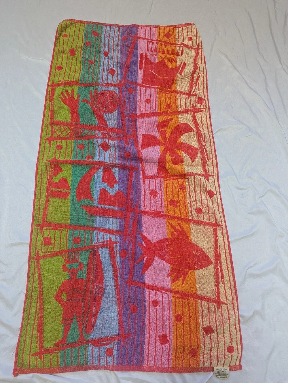 Jay Franco 100% Cotton Colorful Vtg Beach Towel Surfer Volleyball Fish 25